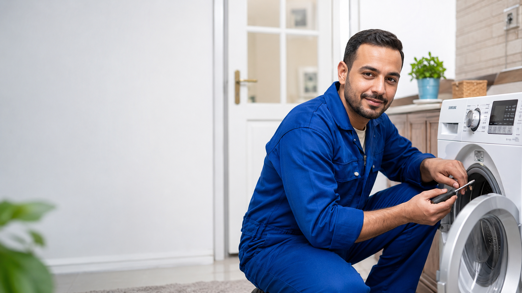 فني صيانة يعاين جهازًا منزليًا